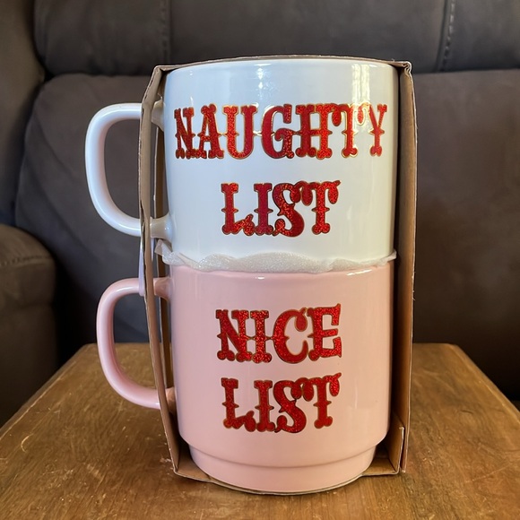 Peppermint & Pine Set of2 Christmas Naughty Nice Pink White Shiny Red Lettering - Picture 3 of 6